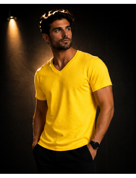 V Yaka T-SHIRT (lİKRALI 1.KALİTE) SARI