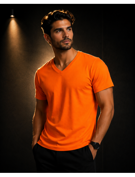 V Yaka T-SHIRT (lİKRALI 1.KALİTE) TURUNCU