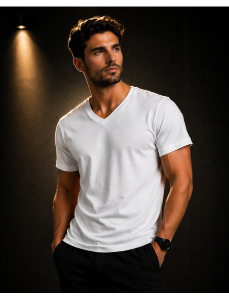 V Yaka T-SHIRT (lİKRALI 1.KALİTE) BEYAZ