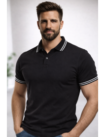 Polo Yaka T-Shirt (Yaka ve Kol Ucu Çizgili) Siyah