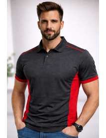 Polo Yaka T-Shirt (Koltuk altı ve kol ucu renkli) Antresit-Kırmızı