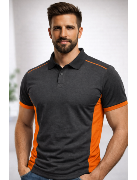 Polo Yaka T-Shirt (Koltuk altı ve kol ucu renkli) Antresit-Turuncu