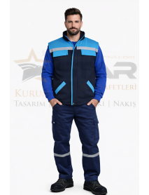 Gabardin Yelek Pantolon ve Sweat 3lü Takım (Lacivert-Turkuaz Kombin)