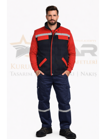 Gabardin Yelek Pantolon ve Sweat 3lü Takım (Lacivert-Kırmızı Kombin)