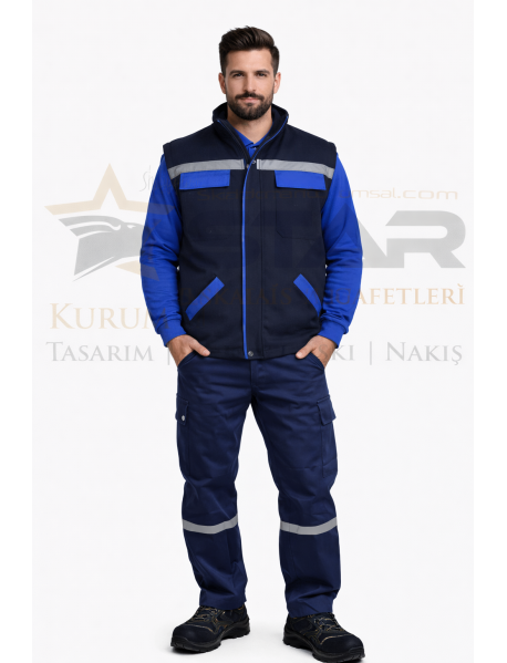 Gabardin Yelek Pantolon ve Sweat 3lü Takım (Lacivert-Sax Mavi Kombin)