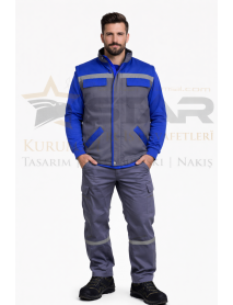 Gabardin Yelek Pantolon ve Sweat 3lü Takım (Gri -Sax Mavi Kombin)