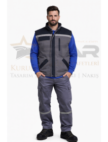 Gabardin Yelek Pantolon ve Sweat 3lü Takım (Gri-Lacivert Kombin)