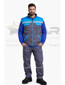 Gabardin Yelek Pantolon ve Sweat 3lü Takım (Gri-Turkuaz Kombin)