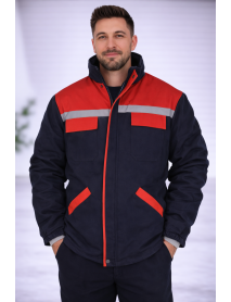 Teknik İş Montu Gabardin 7/7 Kumaş- Lacivert  Kırmızı Detaylı