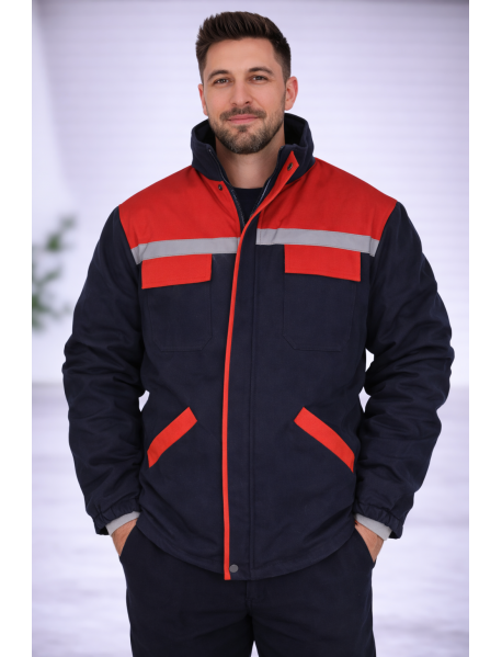 Teknik İş Montu Gabardin 7/7 Kumaş- Lacivert  Kırmızı Detaylı