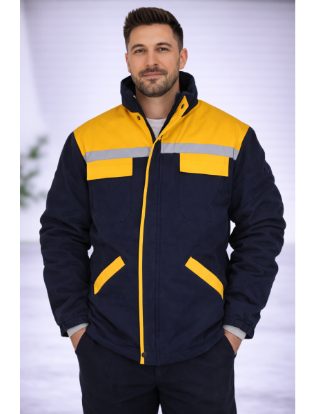 Teknik İş Montu Gabardin 7/7 Kumaş- Siyah Sarı Detaylı