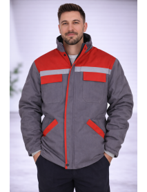 Teknik İş Montu Gabardin 7/7 Kumaş- Gri Kırmızı Detaylı