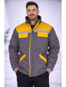 Teknik İş Montu Gabardin 7/7 Kumaş- Gri Sarı Detaylı