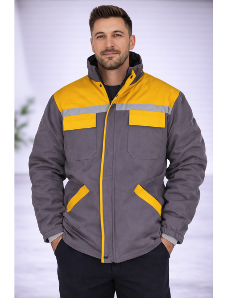 Teknik İş Montu Gabardin 7/7 Kumaş- Gri Sarı Detaylı