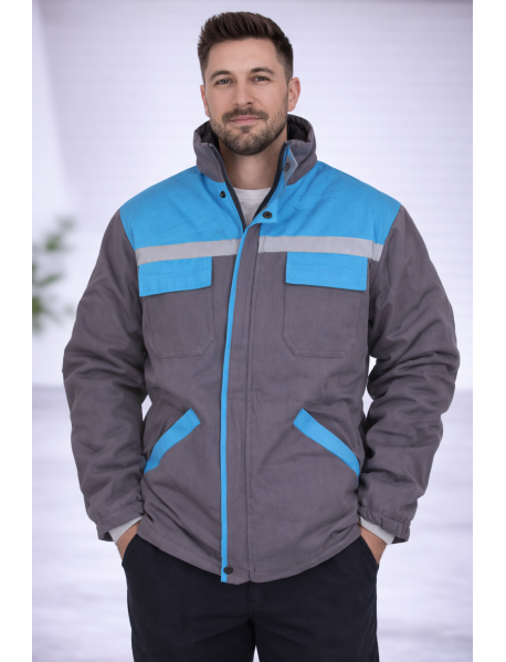 Teknik İş Montu Gabardin 7/7 Kumaş- Gri Turkuaz Detaylı