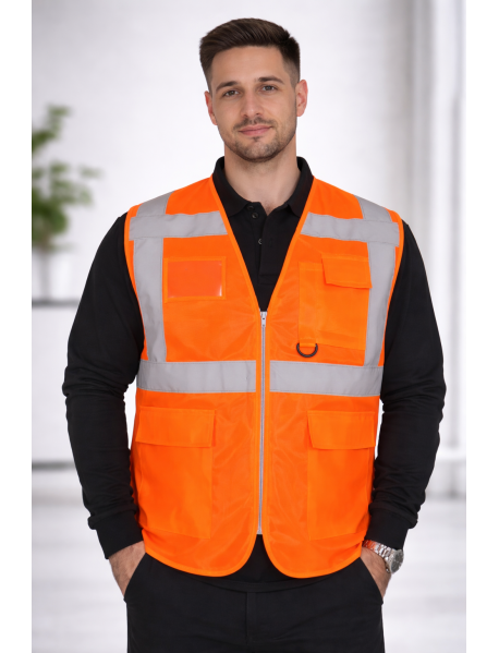 MÜHENDİS TİPİ İKAZ YELEĞİ - MÜHENDİS ŞANTİYE YELEĞİ- TURUNCU 