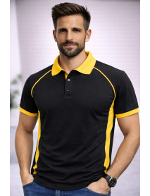 Polo Yaka T-Shirt (Koltuk altı ve kol ucu renkli) Siyah Sarı