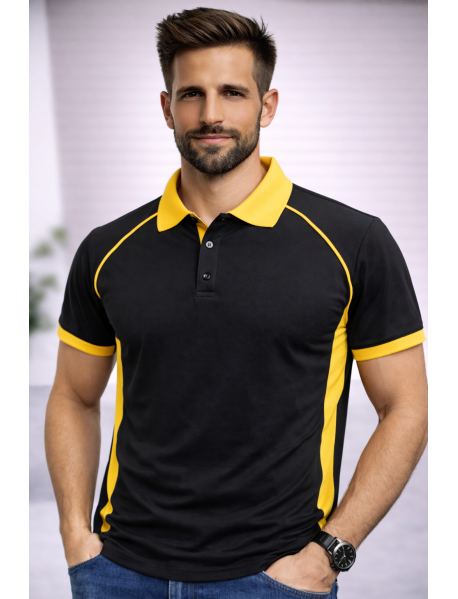Polo Yaka T-Shirt (Koltuk altı ve kol ucu renkli) Siyah Sarı