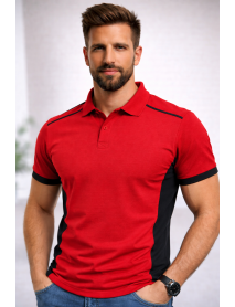 Polo Yaka T-Shirt (Koltuk altı ve kol ucu renkli) Kırmızı-Siyah