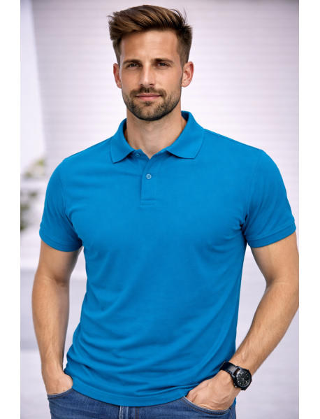 POLO YAKA KISAKOL T-SHIRT (Pamuk Penye) TURKUAZ