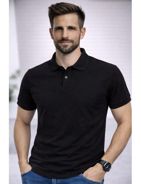 POLO YAKA KISAKOL T-SHIRT (Pamuk Penye) SİYAH