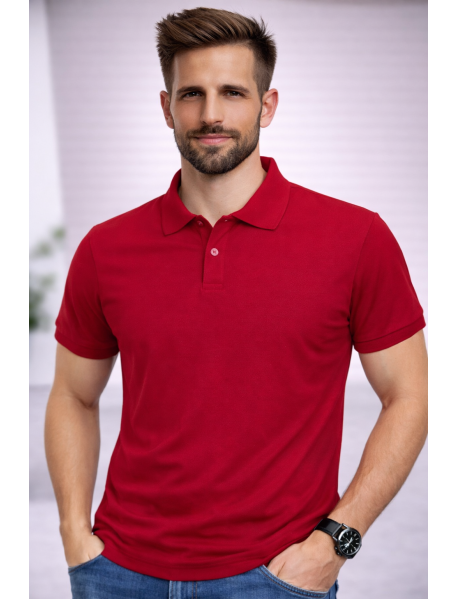 POLO YAKA KISAKOL T-SHIRT (Pamuk Penye) KIRMIZI