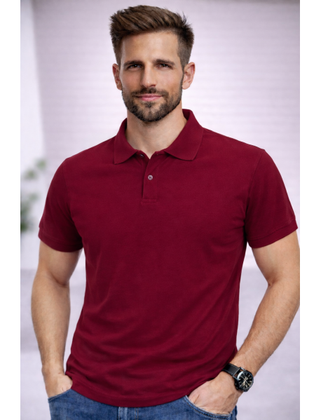 POLO YAKA KISAKOL T-SHIRT (Pamuk Penye) BORDO