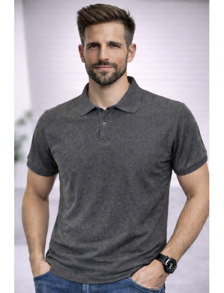 POLO YAKA KISAKOL T-SHIRT (Pamuk Penye) ANTRESİT FÜME KOYU GRİ