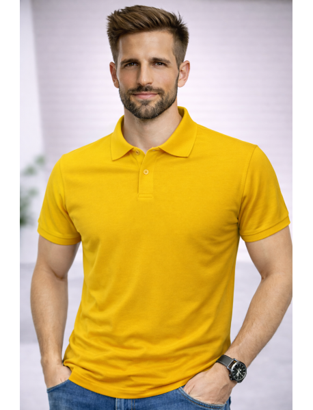 POLO YAKA KISAKOL T-SHIRT (Pamuk Penye) SARI