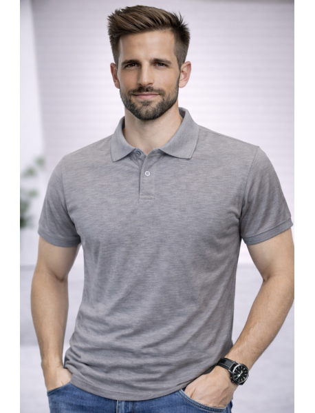 POLO YAKA KISAKOL T-SHIRT (Pamuk Penye) GRİ