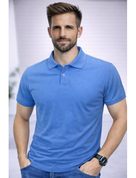 POLO YAKA KISAKOL T-SHIRT (Pamuk Penye) MAVİ