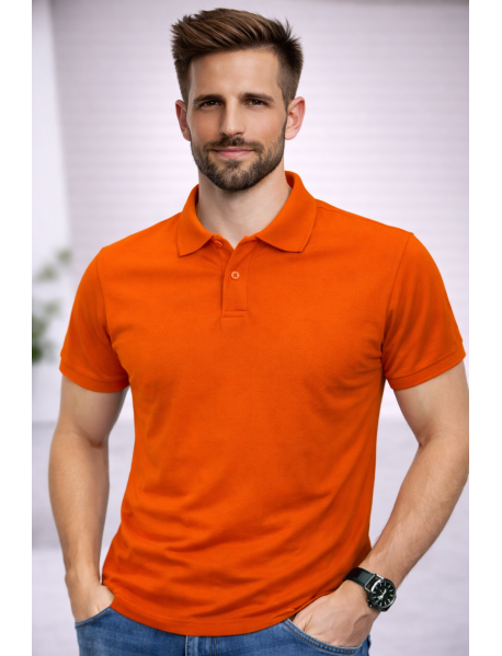 POLO YAKA KISAKOL T-SHIRT (Pamuk Penye) TURUNCU