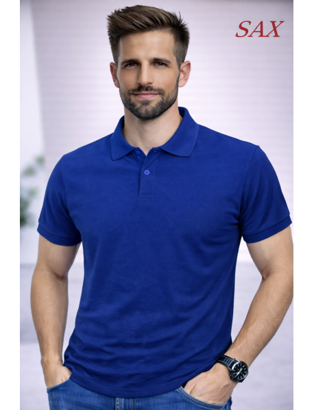 POLO YAKA KISAKOL T-SHIRT (Pamuk Penye) SAX MAVİ