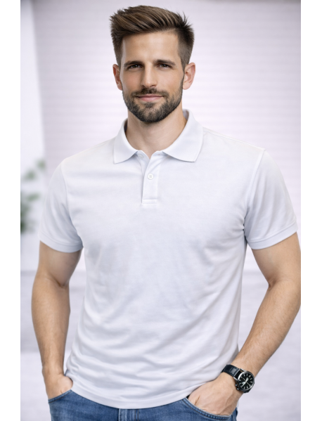 POLO YAKA KISAKOL T-SHIRT (Pamuk Penye) BEYAZ