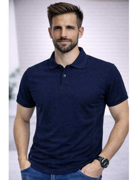 POLO YAKA KISAKOL T-SHIRT (Pamuk Penye) LACİVERT