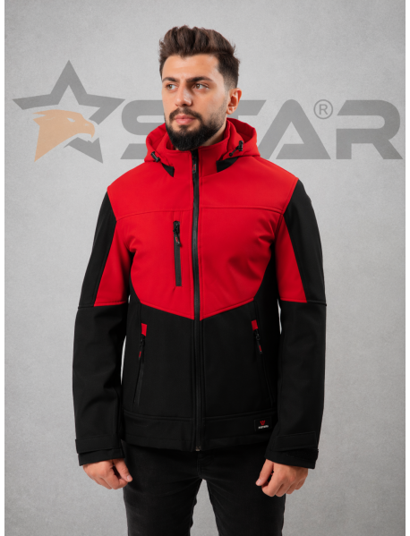 SOFT SHELL MONT - BAŞLIK ÇIRARILABİLİR. SU SOĞUK GEÇİRMEZ - SİYAH KIRMIZI