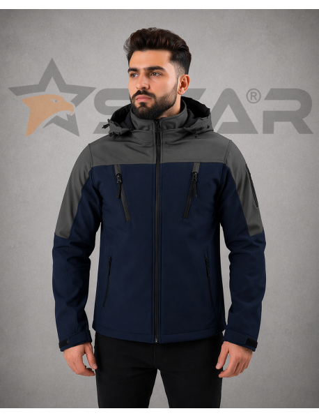 SOFT SHELL MONT - BAŞLIK ÇIRARILABİLİR. SU SOĞUK GEÇİRMEZ - LACİVERT-FÜME